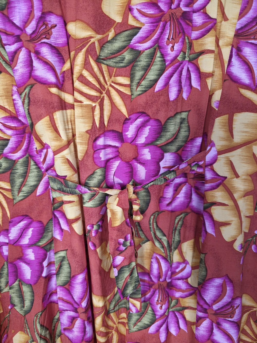 Vintage 90s Floral Rayon Dress Button Front Midi Tropical Size 10 - Picture 6 of 11